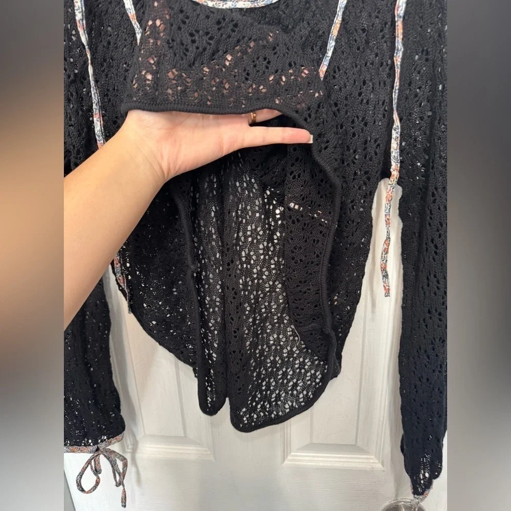 Free People Black Lace Long Sleeve Women’s Top Boho Festival